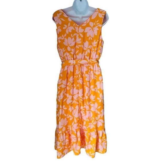 NWT Collective Concepts Orange Spring Summer Sleeveless Ruffled Dress sz S - Picture 3 of 11